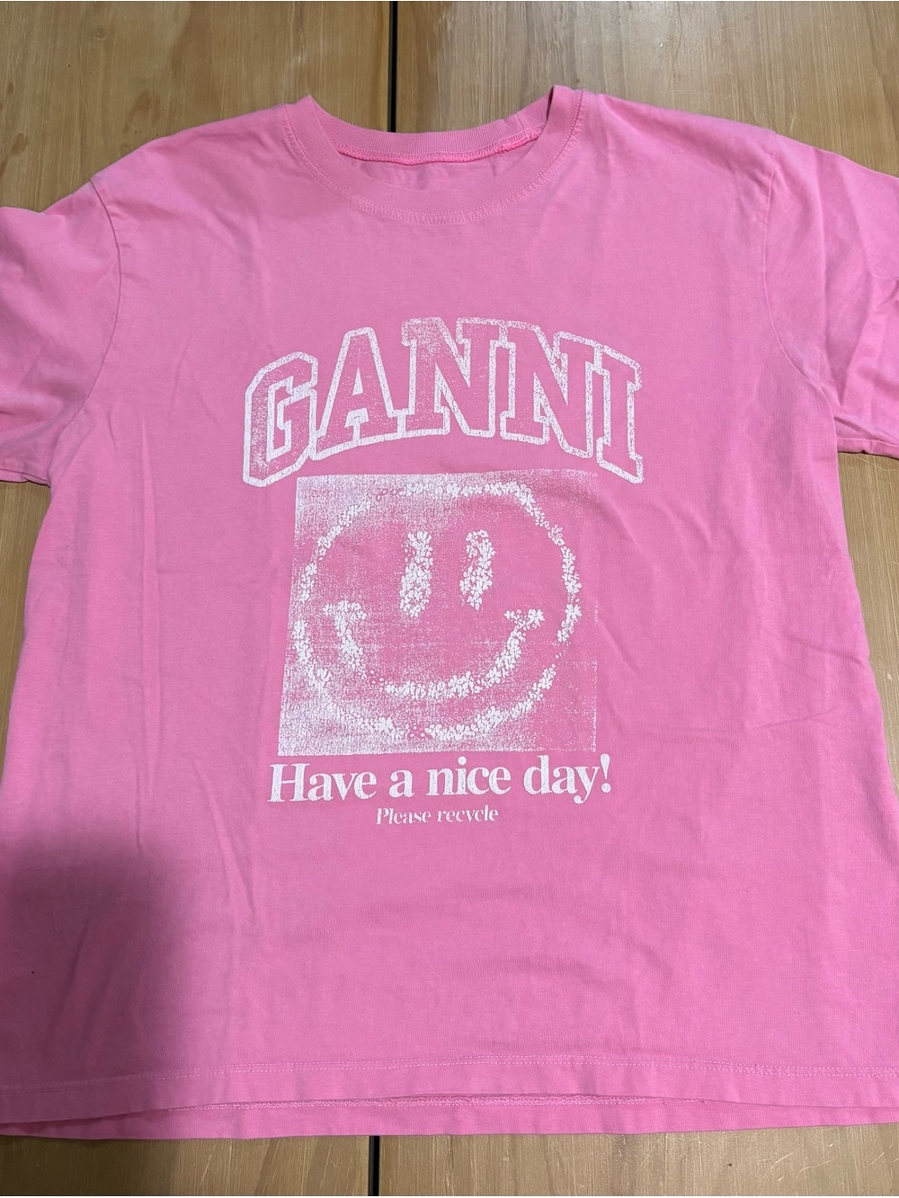 Ganni Pink 'Have a Nice Day' smiley Graphic Tee, one size